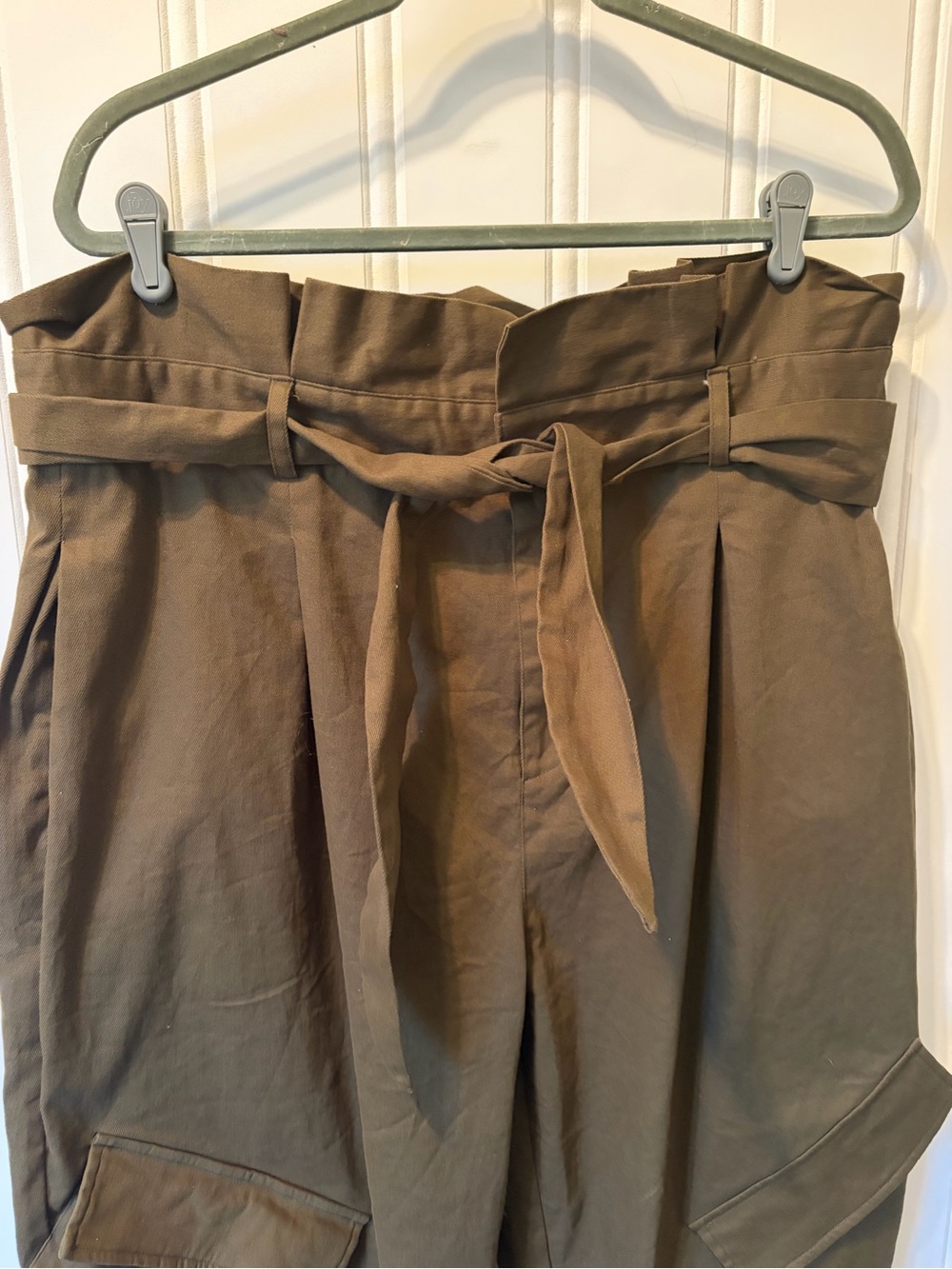 NWT J. Brooks Boutique Olive Paperbag Waist Cargo Pants Tie Ankle Stretch 1XL - Picture 7 of 13
